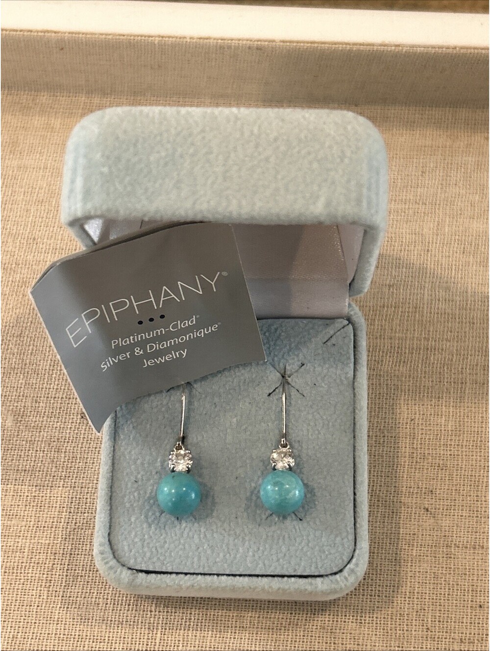 Epiphany Platinum-Clad Silver Turquoise Earrings Dangle Cubic 925